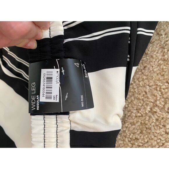 INC NWT Black Striped Drawstring Black/White Wide Leg Pants, Size 4, MSRP $70 - Picture 6 of 7